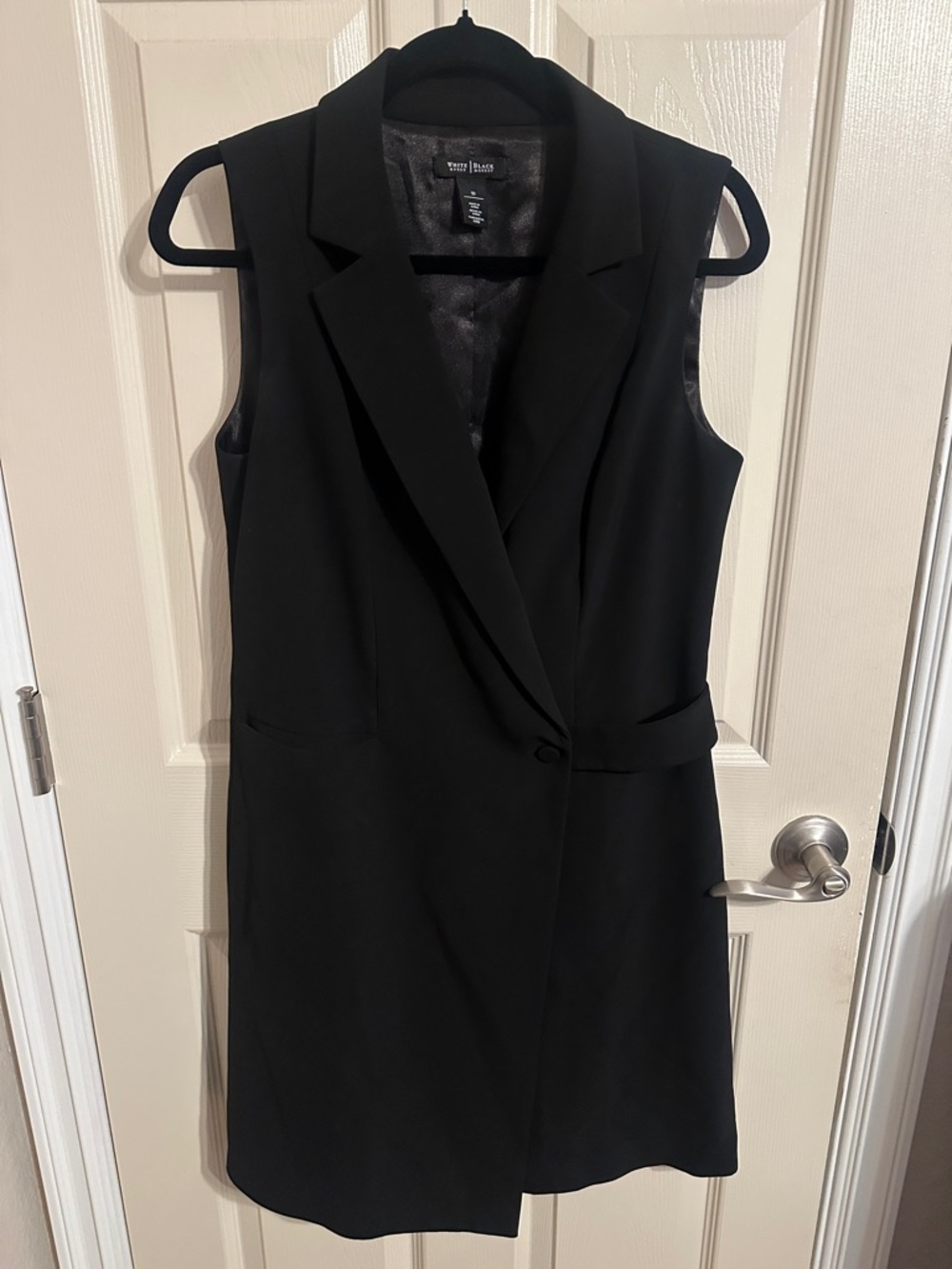 White House Black Market Button Front Sleeveless Tuxedo Dress, Black, Sz 10